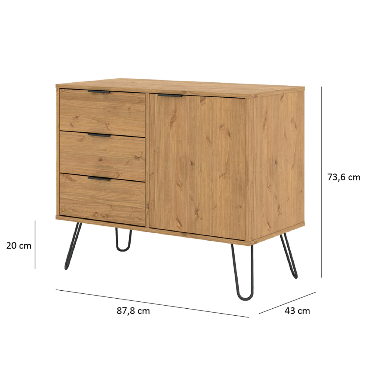 Bravo Furniture | Ashford Small Wood Sideboard with 1 Door 3 Drawers