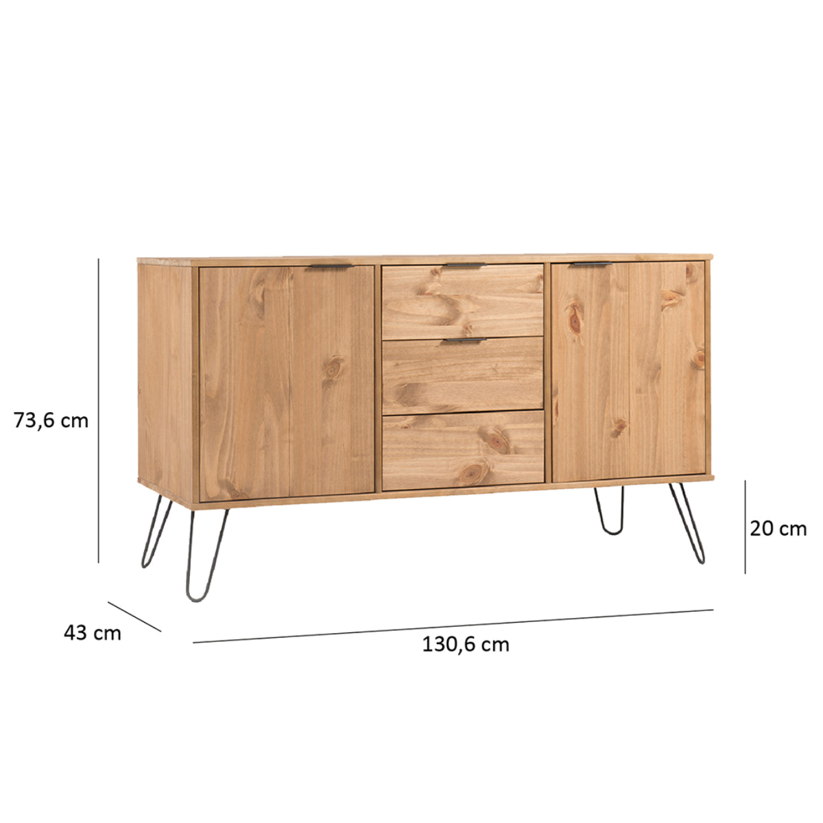 Bravo Furniture | Ashford Medium Wood Sideboard with 2 Doors, 3 Drawers
