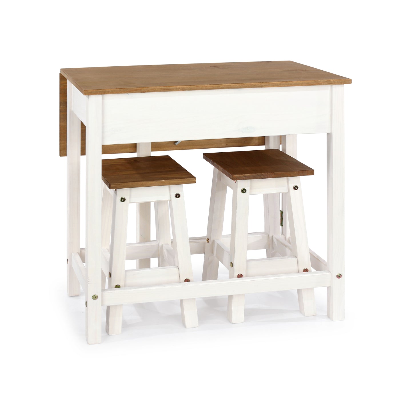 Bravo Furniture | Corona Snow Breakfast Drop Leaf Table and 2 Stool Set