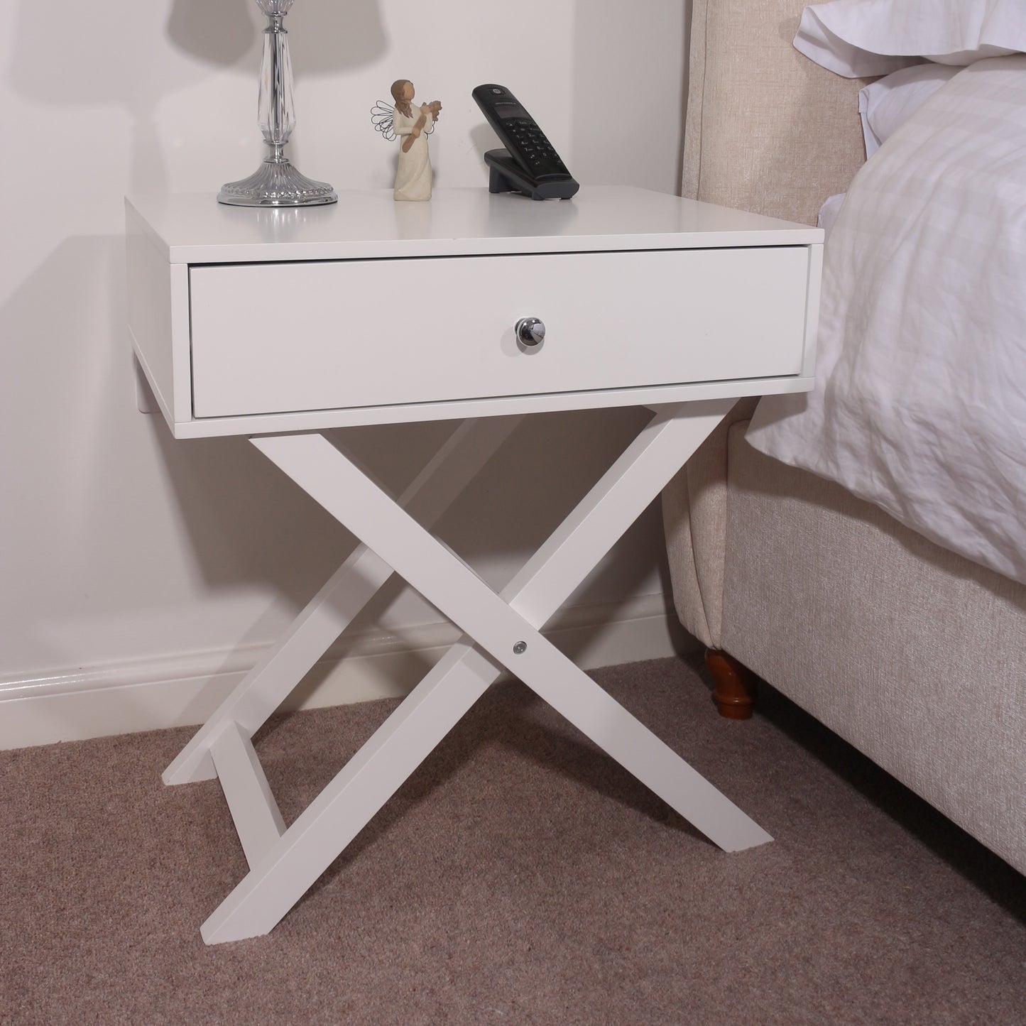 Bravo Furniture | X Leg 1 Drawer Bedside Cabinet White