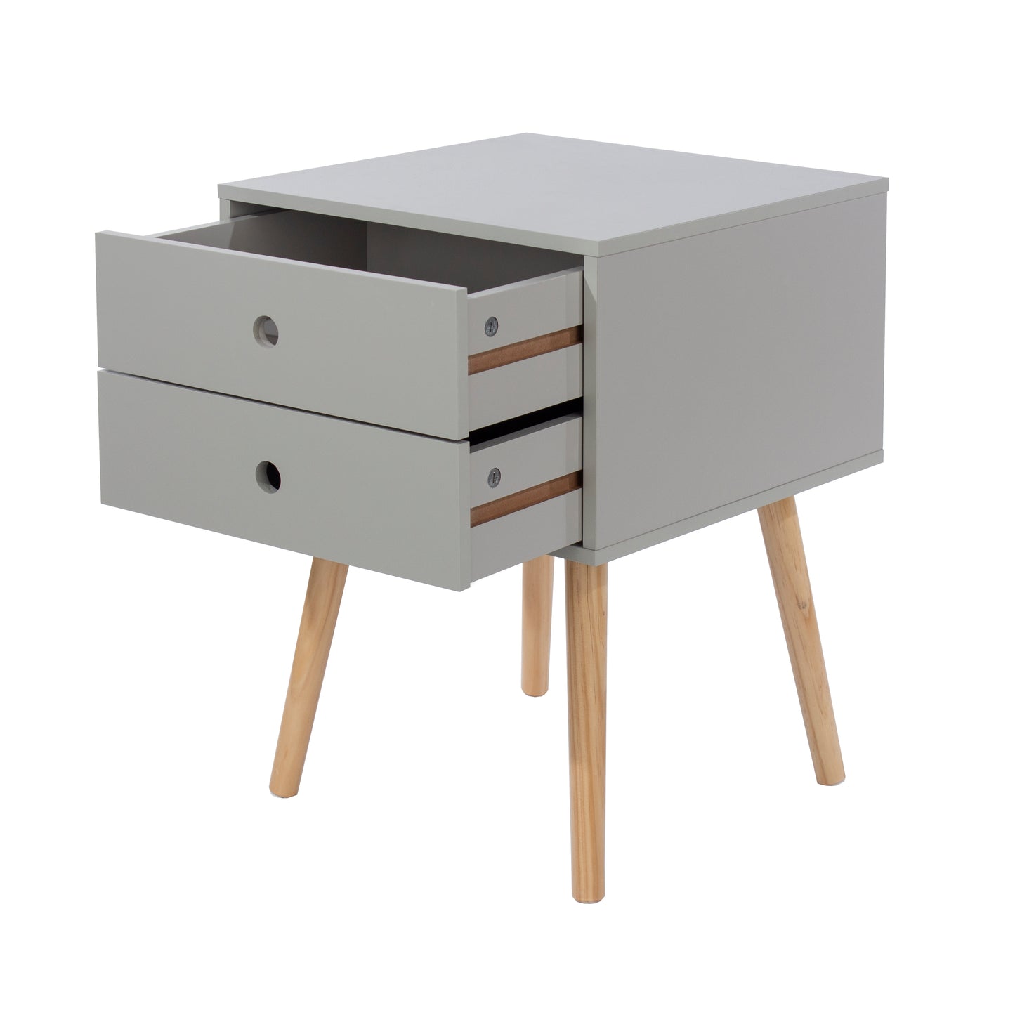 Bravo Furniture | Scandia 2 Drawers Wood Legs Bedside Cabinet Grey