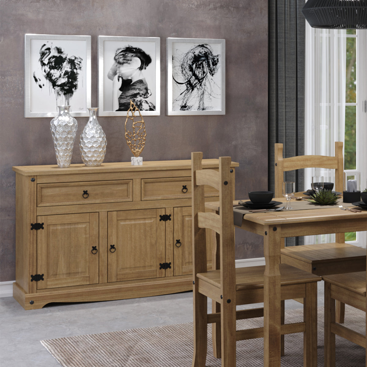 Bravo Furniture | Corona Medium Wood Sideboard with 2 Doors, 3 Drawers