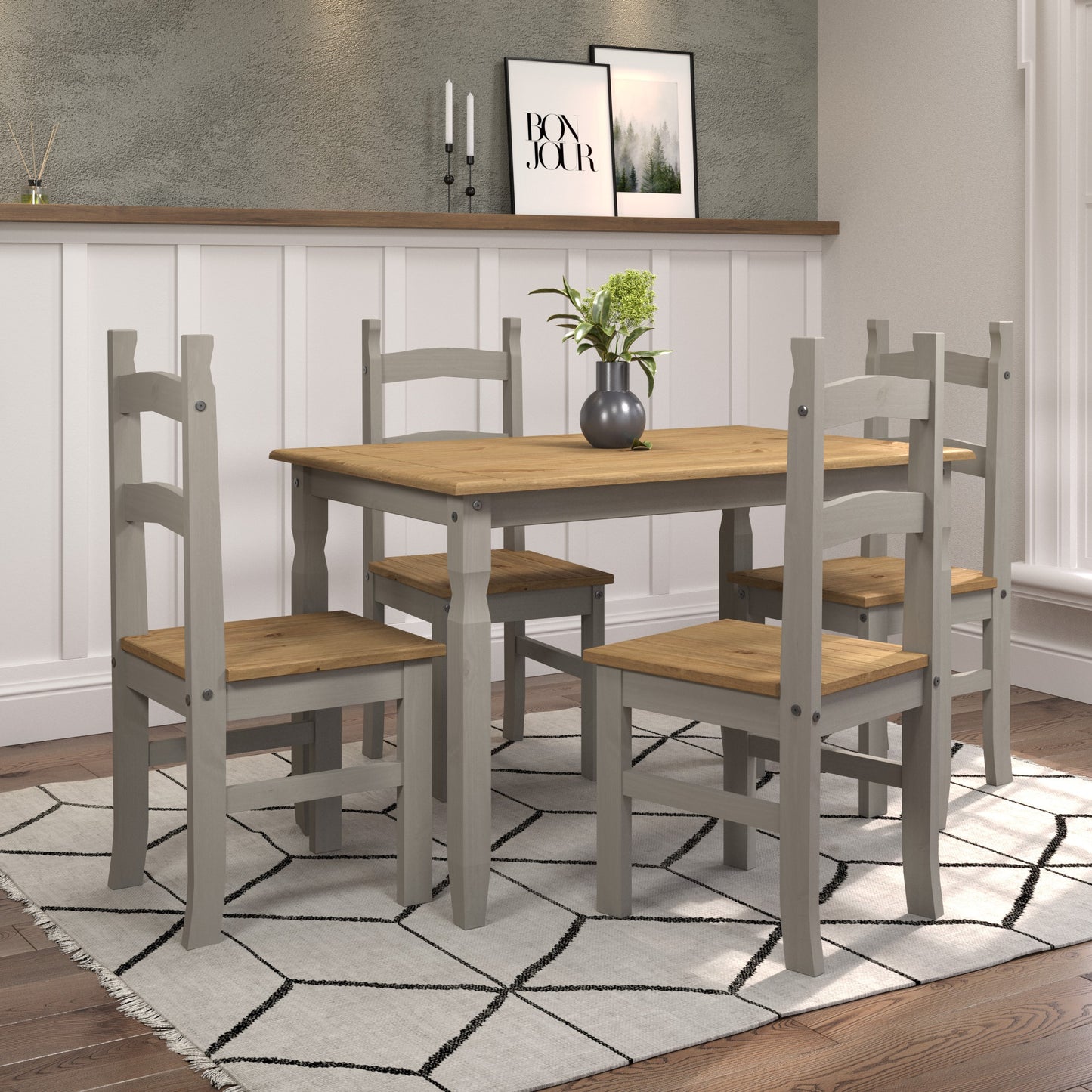 Bravo Furniture | Corona Grey Rectangular Dining Table and 4 Chair Set