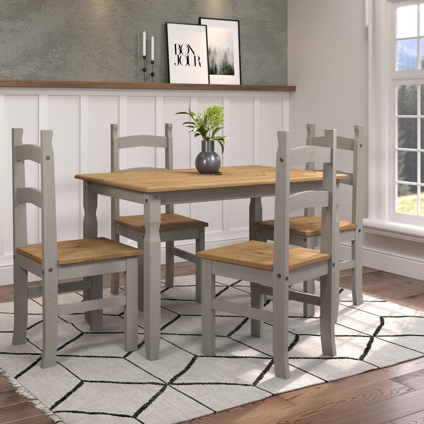 Bravo Furniture | Corona Grey Rectangular Dining Table and 4 Chair Set