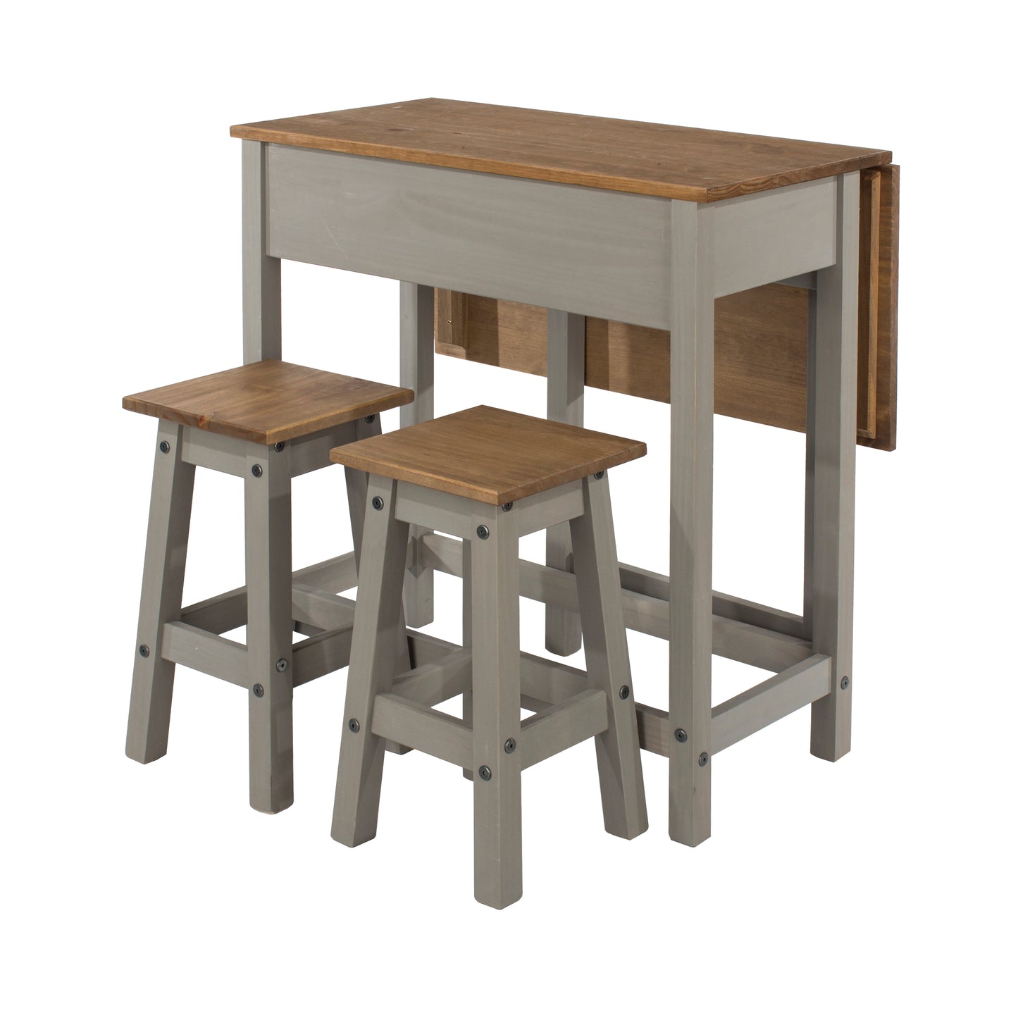 Bravo Furniture | Corona Grey Breakfast Drop Leaf Table and 2 Stool Set
