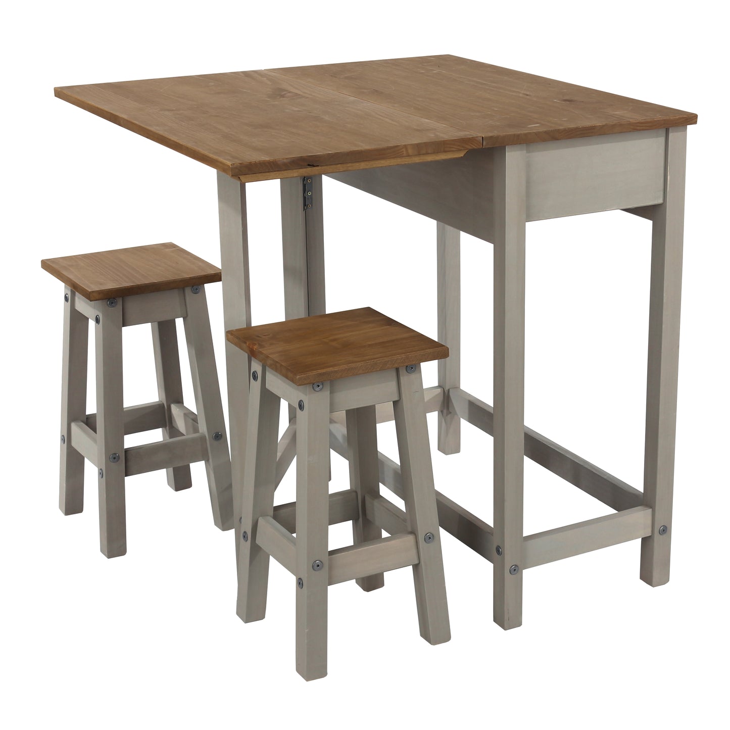 Bravo Furniture | Corona Grey Breakfast Drop Leaf Table and 2 Stool Set