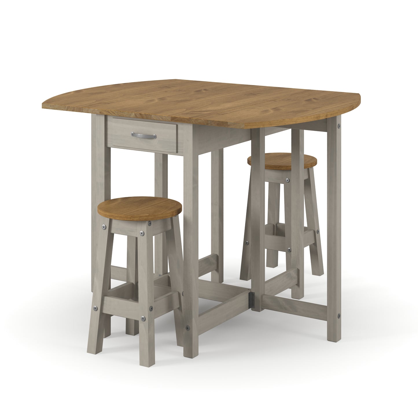 Bravo Furniture | Corona Grey Oval Breakfast Drop Leaf Gateleg Table and (pair) Stool Set