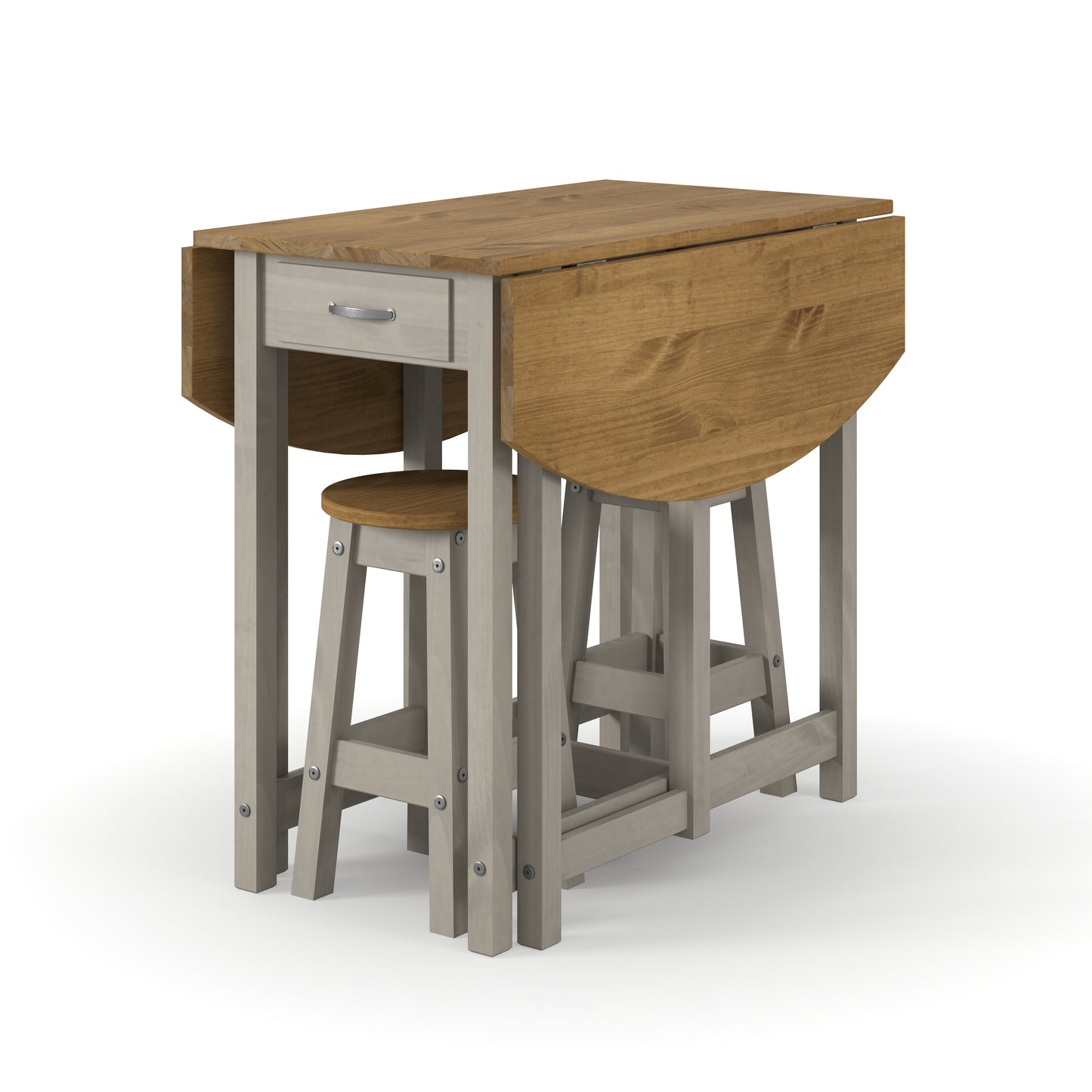 Bravo Furniture | Corona Grey Oval Breakfast Drop Leaf Gateleg Table and (pair) Stool Set