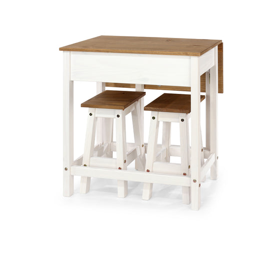 Bravo Furniture | Corona Snow Breakfast Drop Leaf Table and 2 Stool Set
