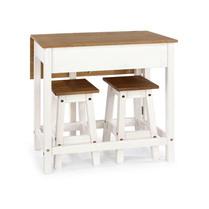 Bravo Furniture | Corona Snow Breakfast Drop Leaf Table and 2 Stool Set