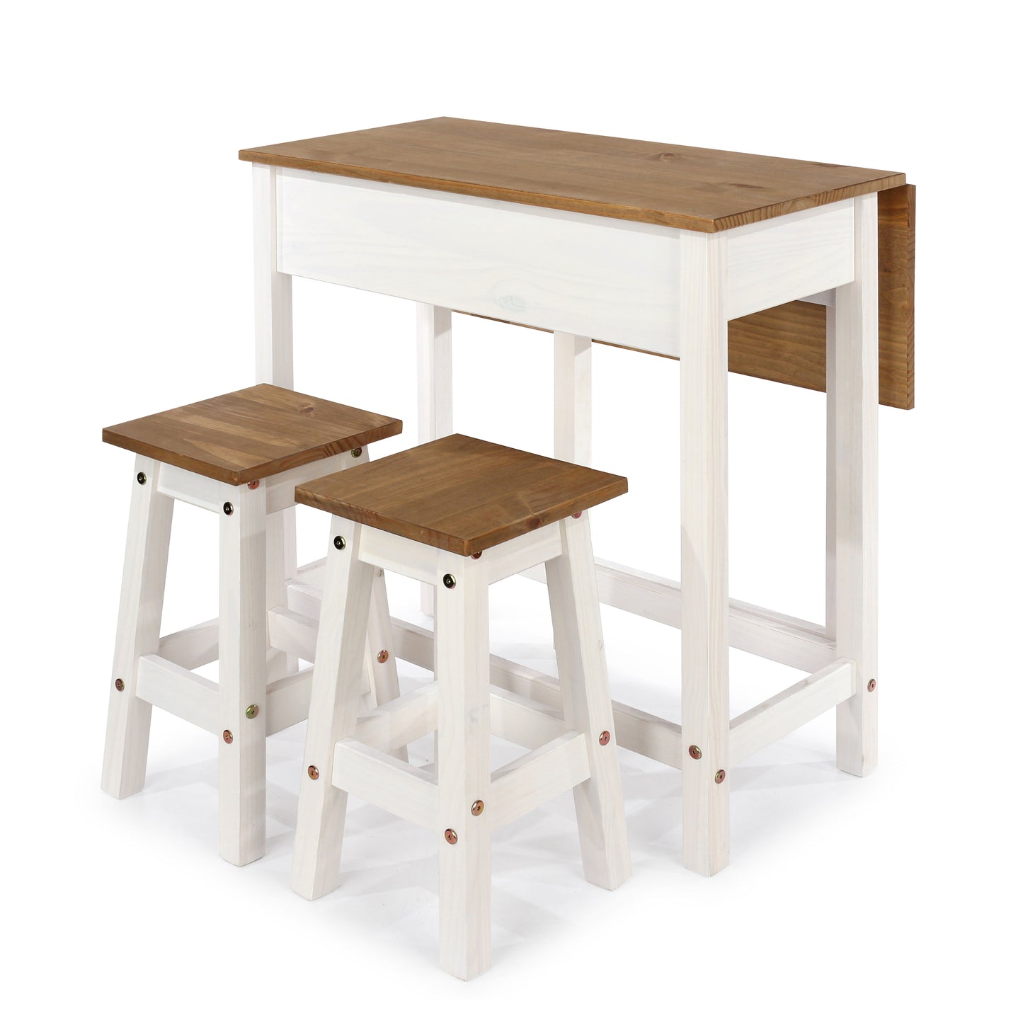 Bravo Furniture | Corona Snow Breakfast Drop Leaf Table and 2 Stool Set