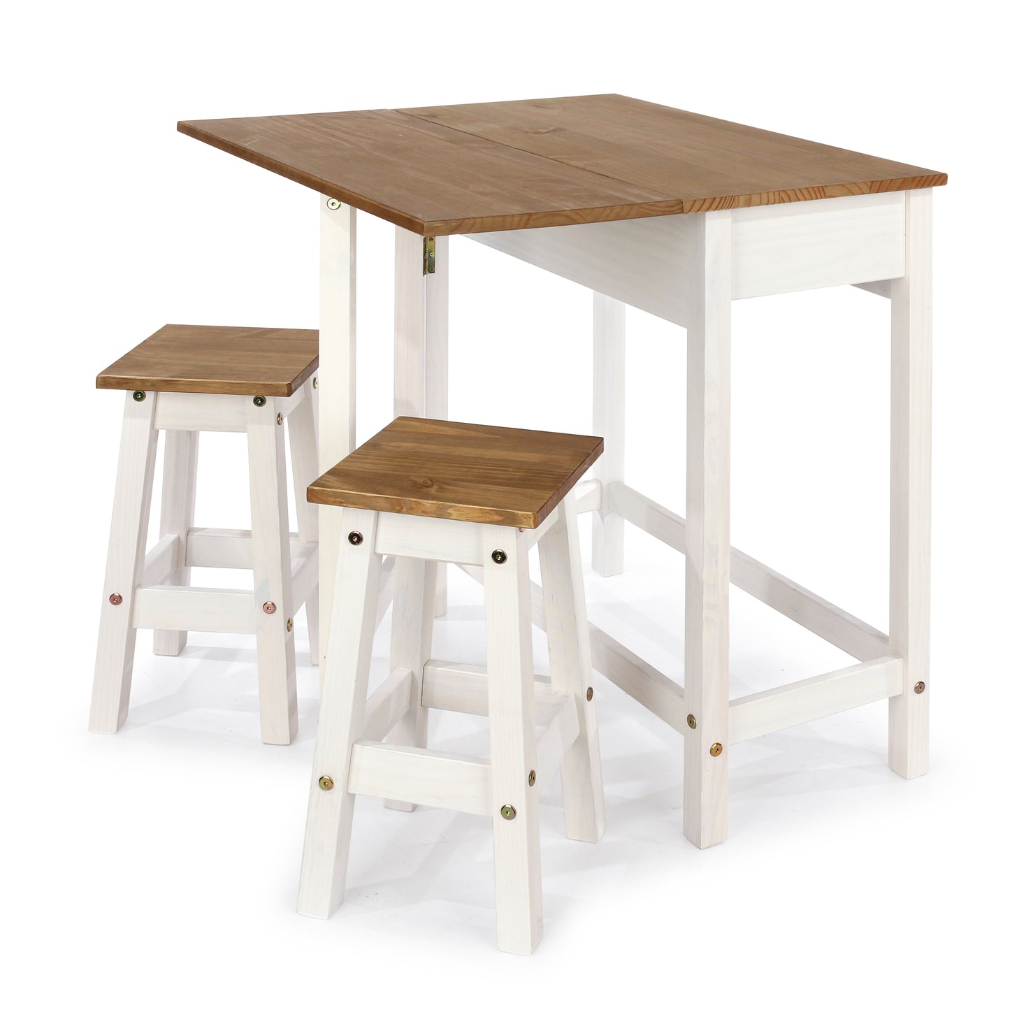Bravo Furniture | Corona Snow Breakfast Drop Leaf Table and 2 Stool Set