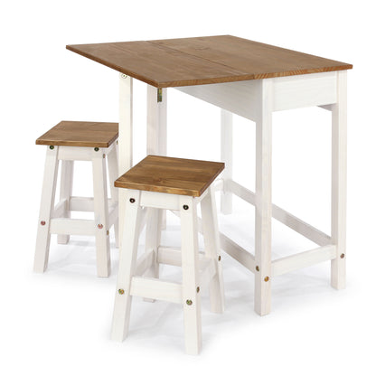 Bravo Furniture | Corona Snow Breakfast Drop Leaf Table and 2 Stool Set