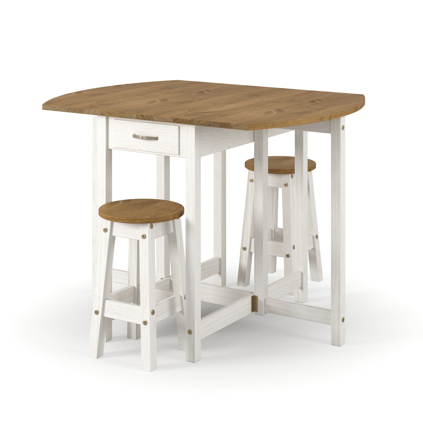 Bravo Furniture | Corona Snow Oval Breakfast Drop Leaf Gateleg Table and (pair) Stool Set
