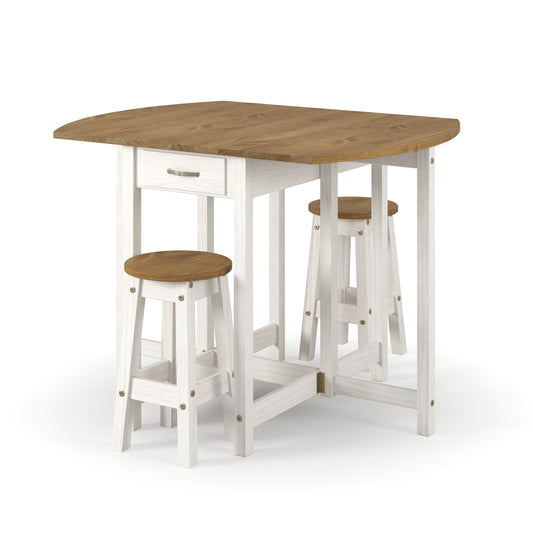 Bravo Furniture | Corona Snow Oval Breakfast Drop Leaf Gateleg Table and (pair) Stool Set