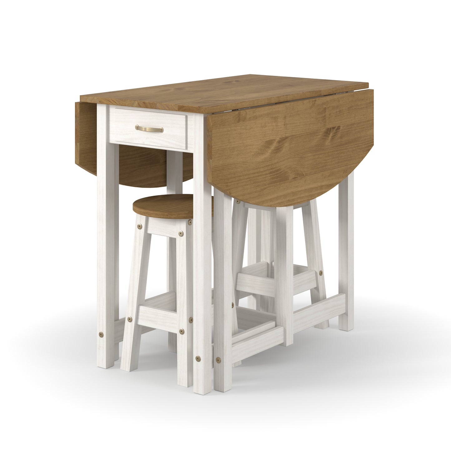 Bravo Furniture | Corona Snow Oval Breakfast Drop Leaf Gateleg Table and (pair) Stool Set
