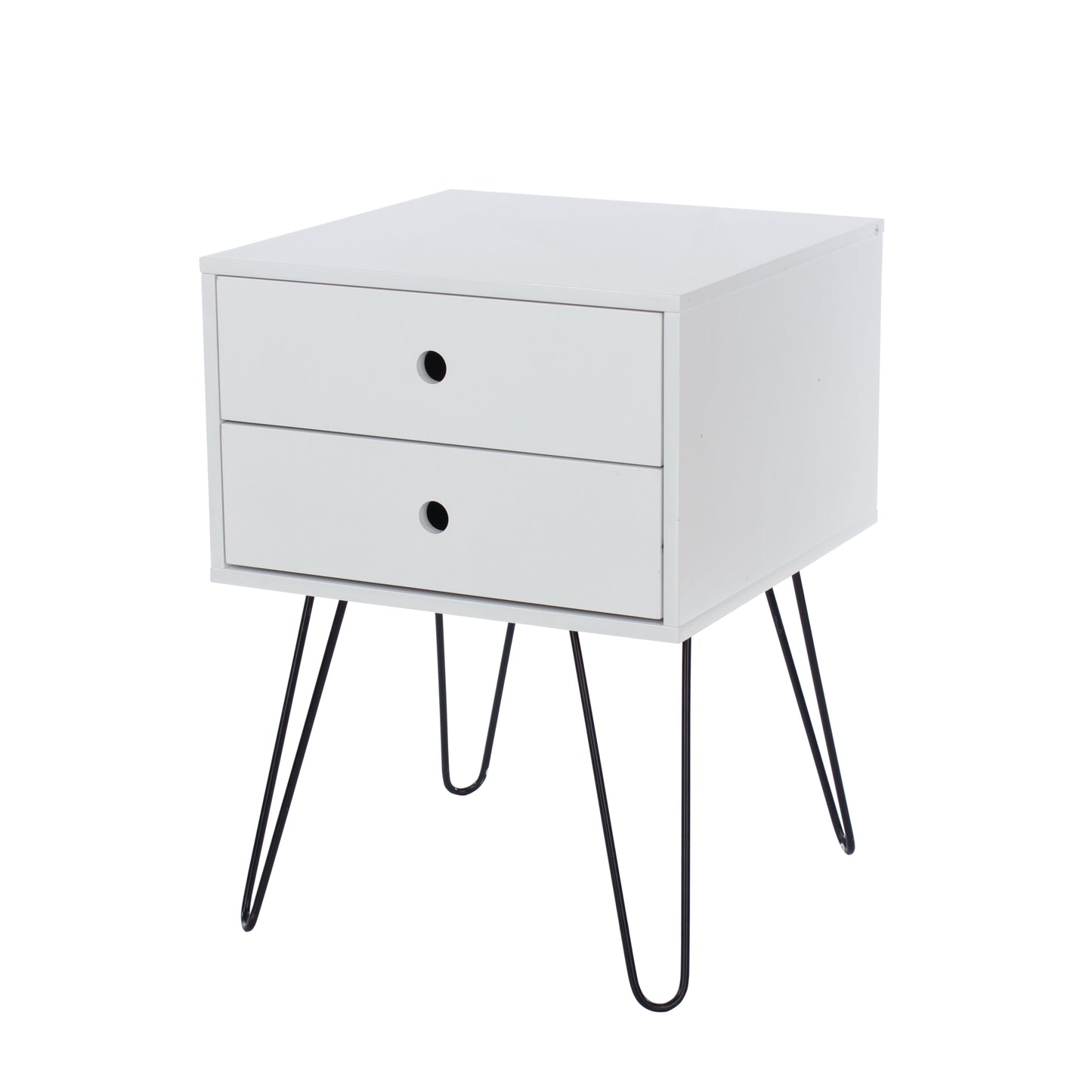 Bravo Furniture | Telford 2 Drawers Bedside Cabinet With Hair Pin Legs White