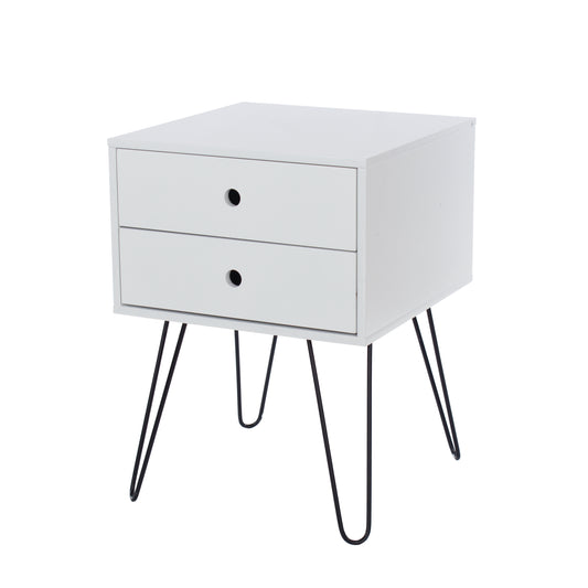 Bravo Furniture | Telford 2 Drawers Bedside Cabinet With Hair Pin Legs White