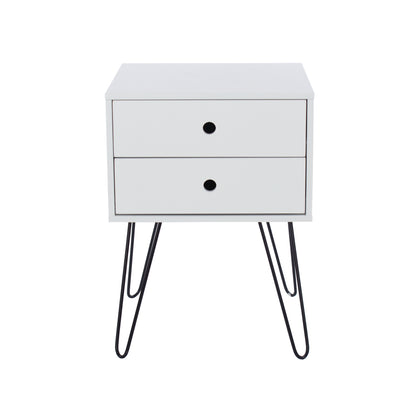 Bravo Furniture | Telford 2 Drawers Bedside Cabinet With Hair Pin Legs White