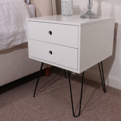 Bravo Furniture | Telford 2 Drawers Bedside Cabinet With Hair Pin Legs White