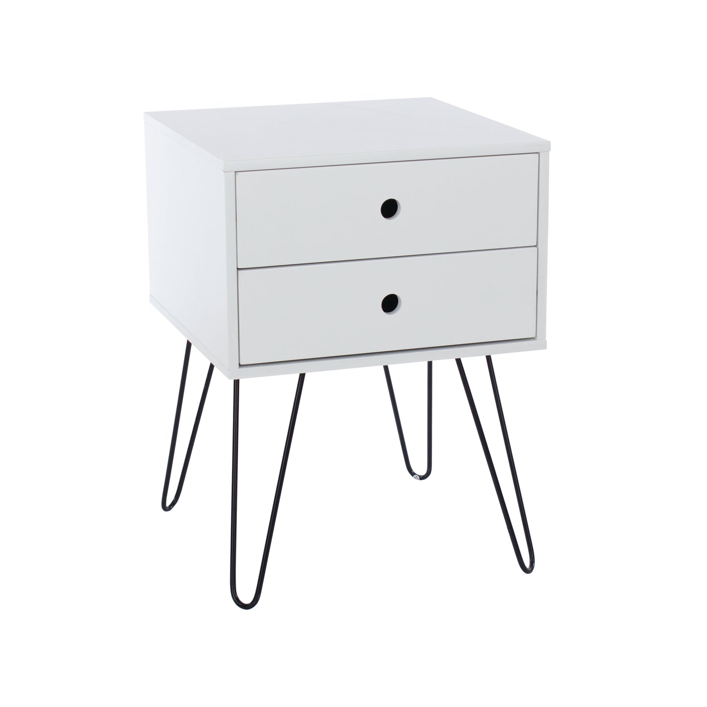 Bravo Furniture | Telford 2 Drawers Bedside Cabinet With Hair Pin Legs White
