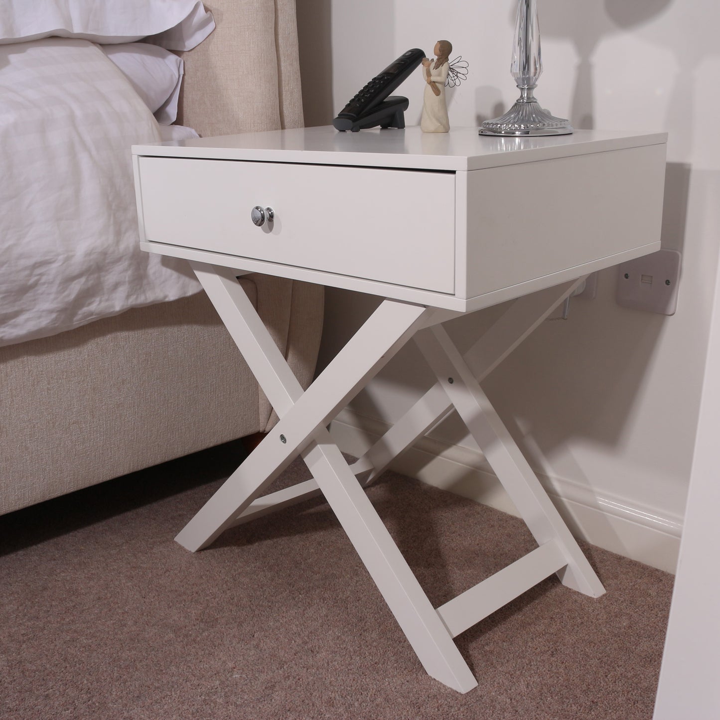 Bravo Furniture | X Leg 1 Drawer Bedside Cabinet White