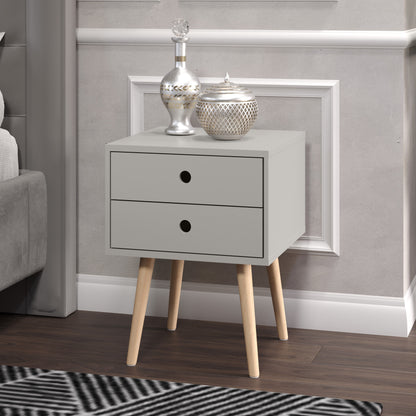 Bravo Furniture | Scandia 2 Drawers Wood Legs Bedside Cabinet Grey