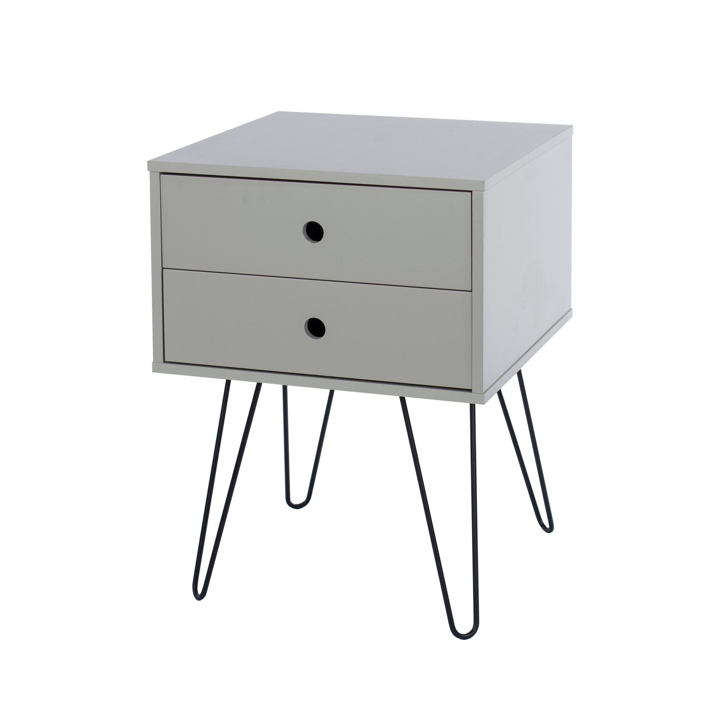 Bravo Furniture | Telford 2 Drawers Bedside Cabinet With Hair Pin Legs Grey