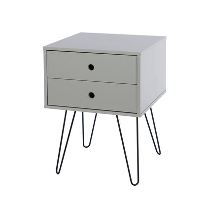 Bravo Furniture | Telford 2 Drawers Bedside Cabinet With Hair Pin Legs Grey