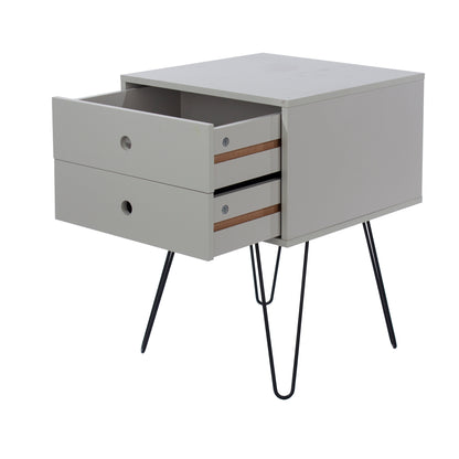 Bravo Furniture | Telford 2 Drawers Bedside Cabinet With Hair Pin Legs Grey