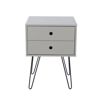 Bravo Furniture | Telford 2 Drawers Bedside Cabinet With Hair Pin Legs Grey